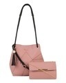 Shop Leatherette Set of 2 Embroidered Pink Sling Bag-Front