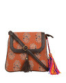 Shop Womens Ethnic Leatherette/Cotton Orange Leaf Tassle Sling Bag-Front