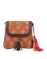 Shop Womens Ethnic Leatherette/Cotton Orange Leaf Tassle Sling Bag