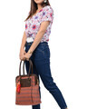 Shop Women's Ethnic Leatherette/Cotton Orange Leaf Tassle Tote Bag