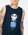 Shop Men's Navy Vroom Panda Graphic Printed Vest-Front