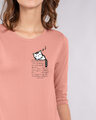 Shop Wall Kitty Round Neck 3/4th Sleeve T-Shirt-Front