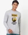 Shop Men's Grey Warning Minion Graphic Printed Sweatshirt-Front