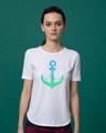 Shop Watercolor Anchor Basic Round Hem T-Shirt-Front