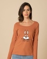 Shop Watsup Bunny Scoop Neck Full Sleeve T-Shirt-Front