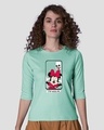 Shop Weird Mickey And Minnie Round Neck 3/4th Sleeve T-Shirt (DL)-Aqua Green-Front