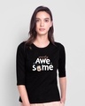 Shop Weirdly Awesome Mickey Round Neck 3/4th Sleeve T-Shirt (DL) Black-Front