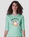 Shop What Day Is It Round Neck 3/4th Sleeve T-Shirt Aqua Green-Front