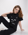 Shop Women's Black Whatever Cat Graphic Printed Boyfriend T-shirt-Front