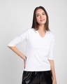 Shop White 3/4 V Neck T-Shirt-Front