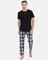 Shop White And Navy Gingham Checked Pyjamas-Full