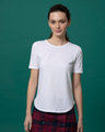 Shop White Basic Round Hem T-Shirt-Front