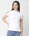 Shop White-Black Half Sleeve Hoodie T-Shirt-Front