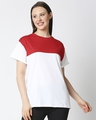 Shop White-Bold Red Color Block Boyfriend T-Shirt-Front