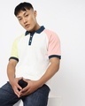 Shop Men's White Contrast Sleeve Polo T-shirt-Front