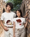 Shop Pack of 2 White Couple Sending Heart Graphic Printed Cotton T-shirt-Front