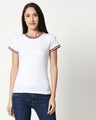 Shop White Crewneck Varsity Rib Half Sleeves T-shirt-Front