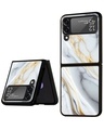 Shop White Grey Marble Premium Glass Case for Samsung Galaxy Z Flip4 5G (Shock Proof, Scratch Resistant)-Front