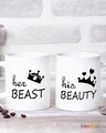Shop White Her Beast & His Beauty Printed Ceramic Mug (330 ml, Set Of 2)-Front