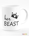 Shop White Her Beast & His Beauty Printed Ceramic Mug (330 ml, Set Of 2)-Design
