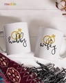 Shop White Hubby & Wifey Printed Ceramic Mug (330 ml, Set Of 2)-Front
