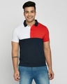 Shop White-Imperial Red-Dark Navy Half & Half Polo T-Shirt-Front