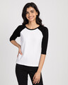 Shop White-Jet Black 3/4th Sleeve Raglan T-Shirt-Front