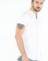 Shop White Mandarin Collar Pique Shirt