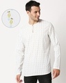 Shop Men's White Printed Relaxed Fit Kurta Short-Front