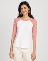 Shop White-Misty Pink 3/4th Sleeve Raglan T-Shirt-Front