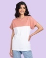 Shop Women's Pink & White Color Block Boyfriend T-shirt-Front