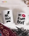 Shop White Mr Right & Mrs Always Right Printed Ceramic Mug (330 ml, Set Of 2)-Front