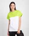 Shop White-Neon Green 90's Vibe Boyfriend Panel T-Shirt-Front
