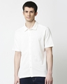 Shop White Pique Half Sleeve Shirt-Front