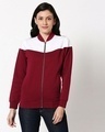 Shop Women's White & Red Color Block Zipper Bomber Jacket-Front