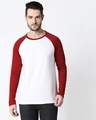 Shop White-Scarlet Red Full Sleeve Raglan T-Shirt-Front