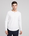 Shop White Slit Neck Full Sleeve Henley T-Shirt-Front
