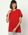 Shop Women's Red White Striped Side Panel Boyfriend T-shirt-Front