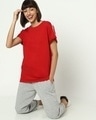 Shop Women's Red White Striped Side Panel Boyfriend T-shirt