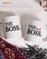 Shop White The Boss & The Real Boss Printed Ceramic Mug (330 ml, Set Of 2)-Front