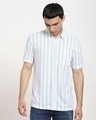 Shop White Tribal Stripe Half Sleeve Shirt-Front