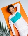 Shop White-Tropical Blue-White 90's Vibe Panel T-Shirt-Front