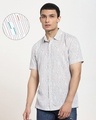 Shop White uneven Line AOP Half Sleeve Shirt-Front