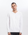 Shop White V Neck Full Sleeve T-Shirt-Front