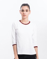 Shop White-Varsity Maroon 3/4th Sleeve Ringer T-Shirt-Front