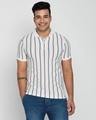 Shop White Vertical Stripe Pique Polo T-Shirt-Front