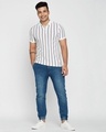 Shop White Vertical Stripe Pique Polo T-Shirt-Full
