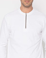 Shop White Zip Henley Full Sleeve Pique T-Shirt