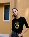 Shop Wild And Free Nautical Round Neck 3/4 Sleeve T-Shirt Black-Front