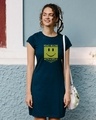 Shop With A Smile Cap Sleeve Printed T-Shirt Dress Navy Blue-Front